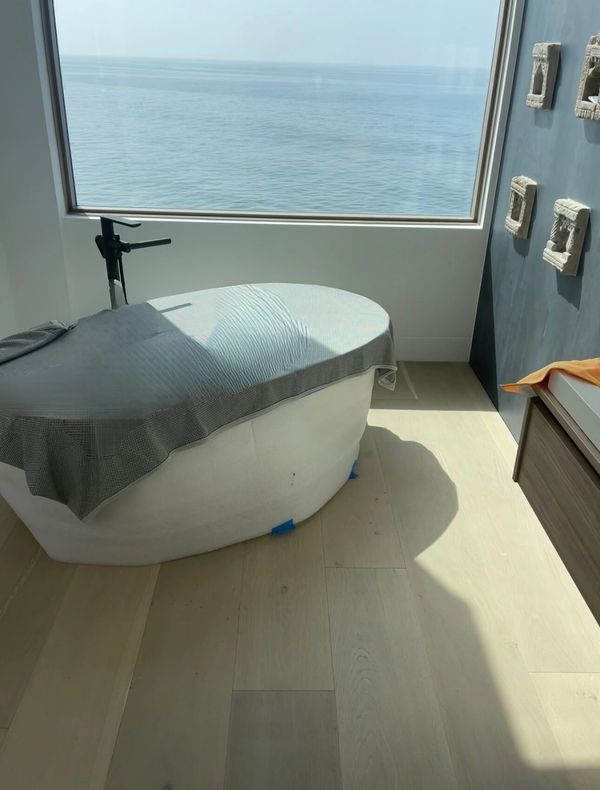 New custom bathtub installed by Martin in a new build home in Malibu.