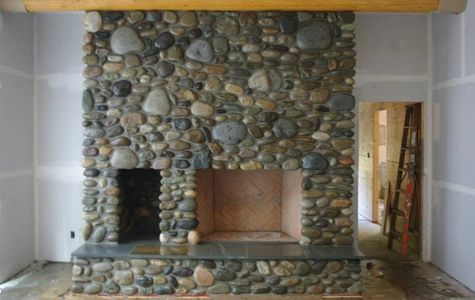 Goat Creek river rock fire place