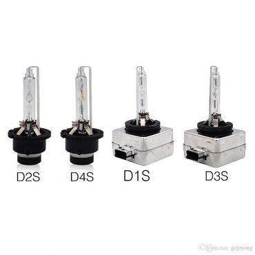 Four types of automotive HID bulbs labeled D2S, D4S, D1S, and D3S.