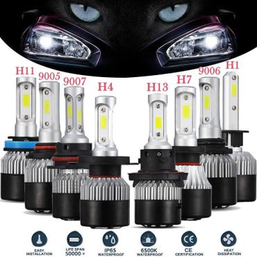 Various LED car headlight bulbs with specifications and features.