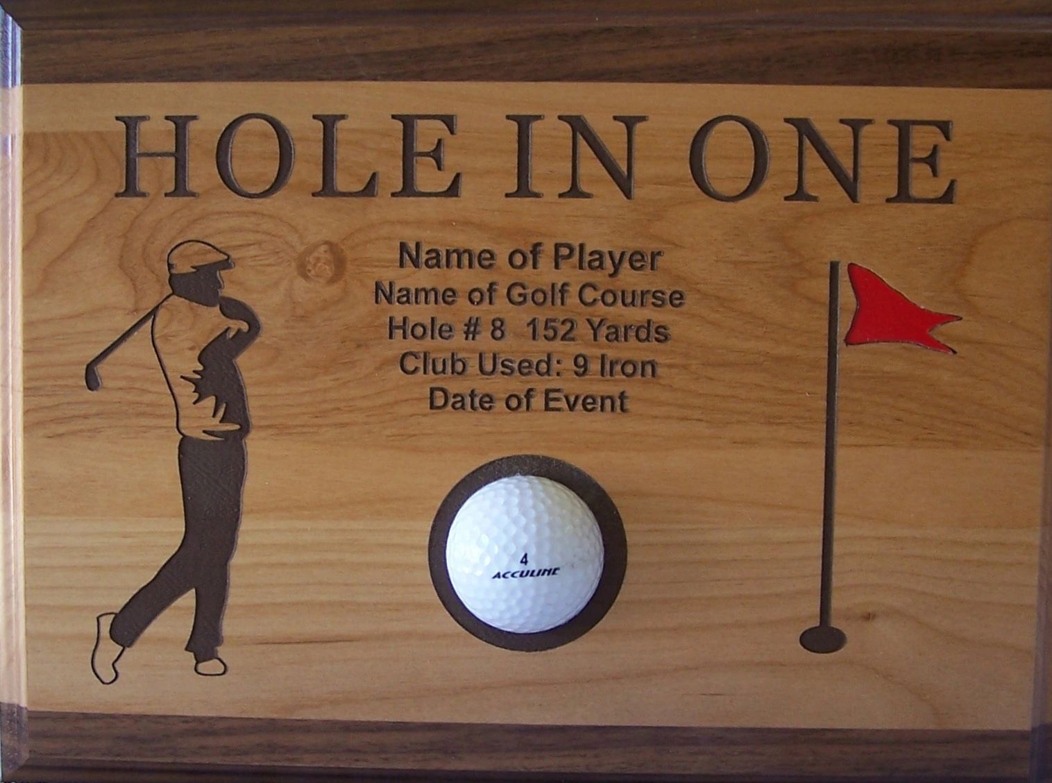Hole in One Plaque Solid Walnut Wood With Scorecard and Photo of Hole 12/” X 15/”