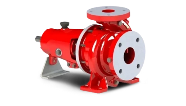 Bright red End Suction Fire Pumps.