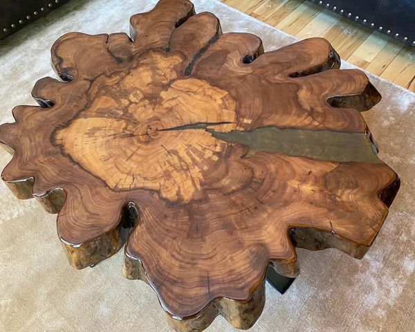 American Elm live edge cookie table with aged bronze