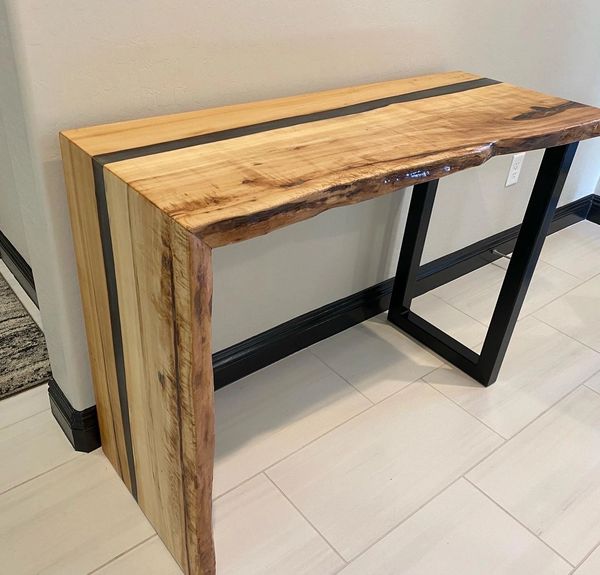 Cottonwood coffee table with single waterfall and  charcoal accents