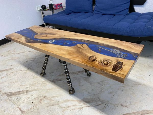 sycamore coffee table with custom river