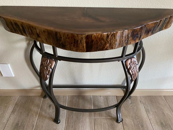 Walnut half live edge cookie table round with copper