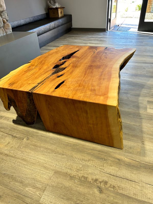 double waterfall alligator juniper live edge coffee table