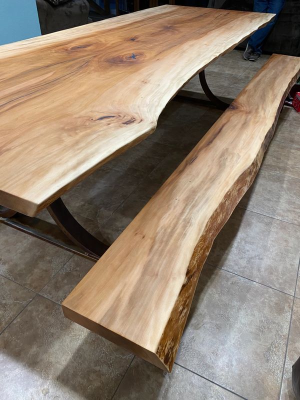 Cotton wood live edge table and bench