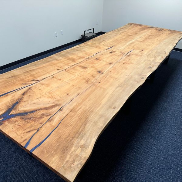 67x192” spalted maple conference table with Royal blue epoxy to Sierra Air Conditioning and Plumbing