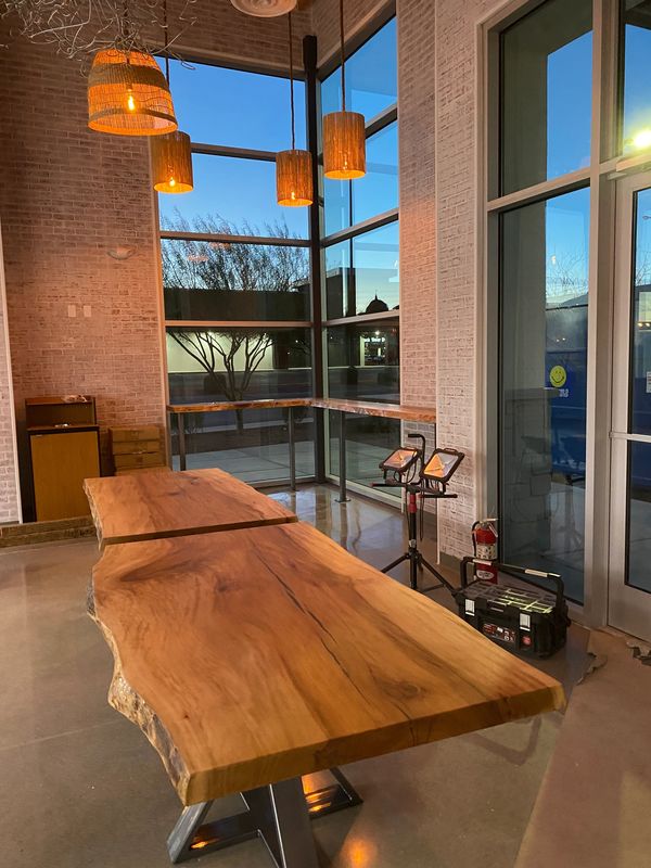 Two sycamore live edge tables