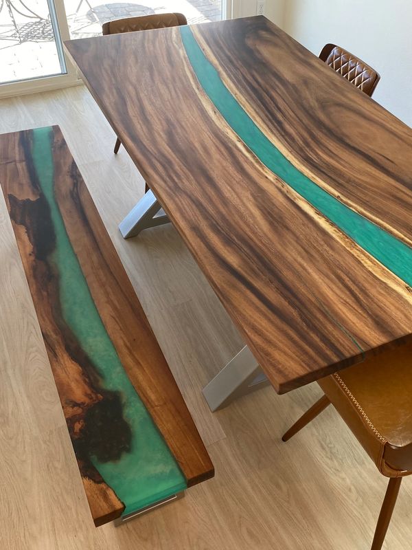 Raintree and teal table and bench