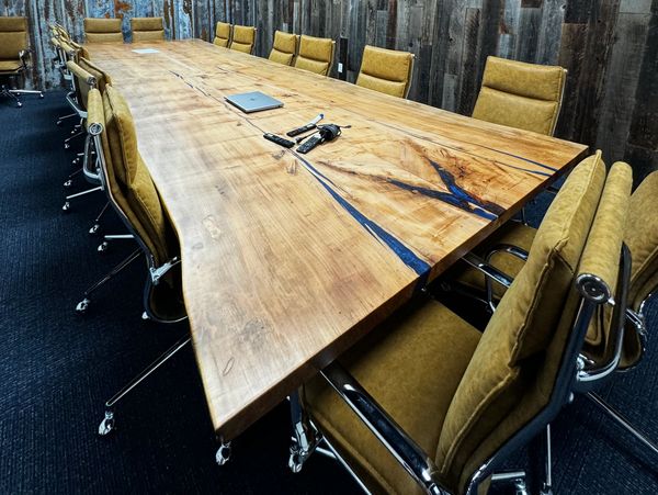 spalted maple conference table with royal blue epoxy