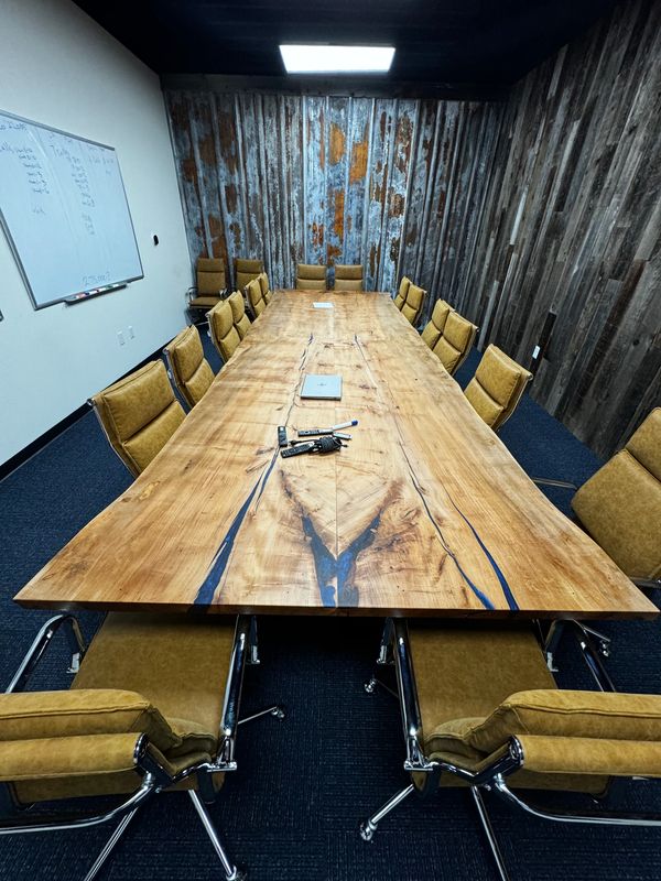 spalted maple conference table with royal blue epoxy