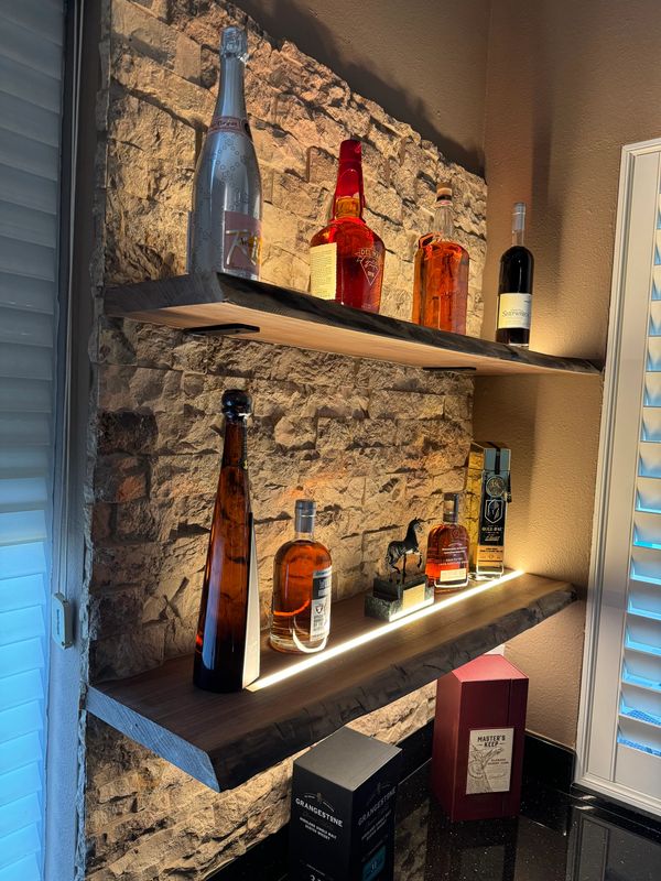 Live edge black walnut shelves