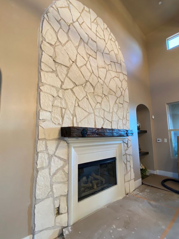 Reclaimed redwood beam mantel