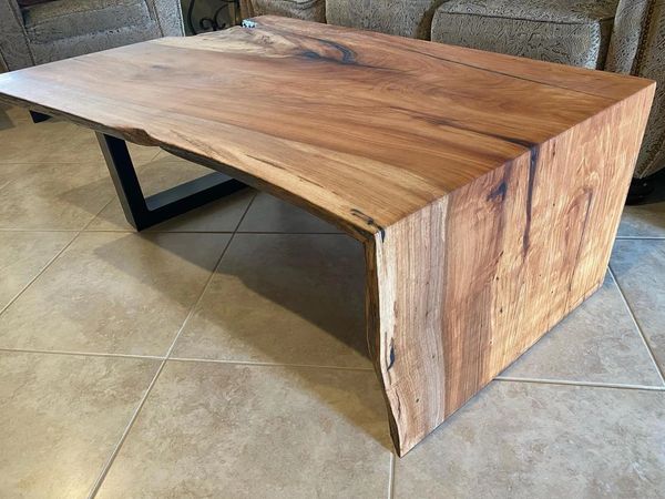 Spalted pecan coffee table with single waterfall