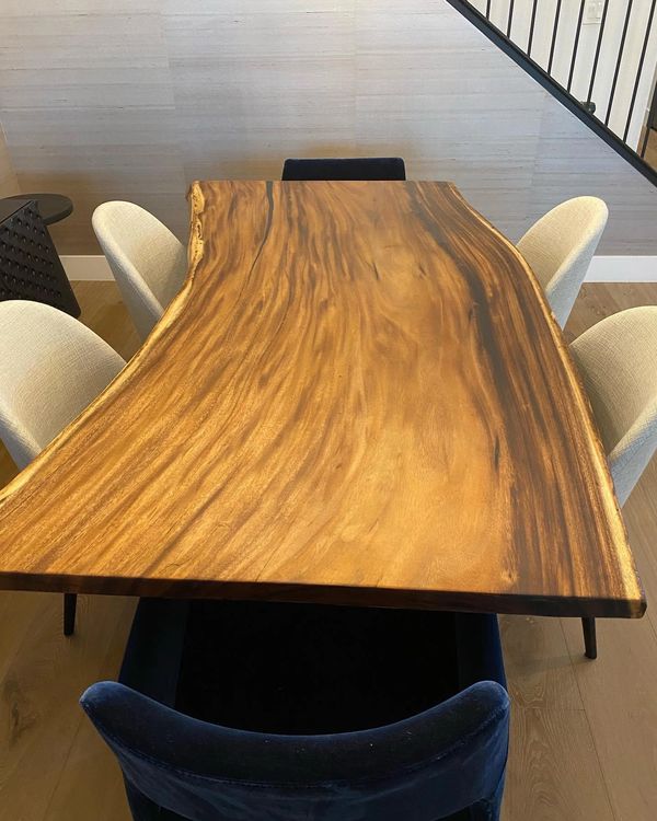Full Slab Raintree live edge dining table with black accents