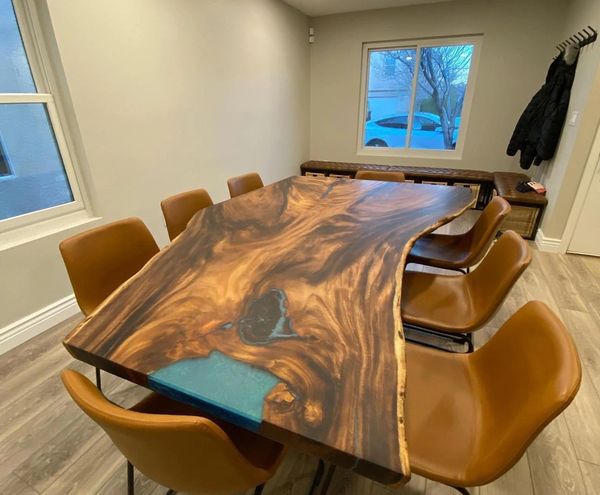 Raintree large single slab table with Caribbean blue