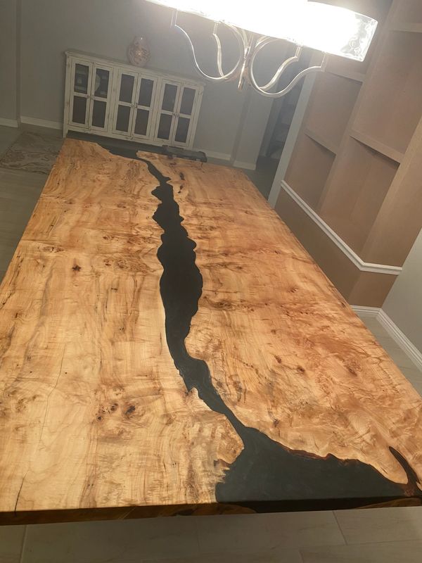 10ft Ambrosia maple dining table with charcoal epoxy