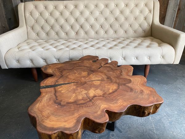 American Elm live edge cookie table with aged bronze