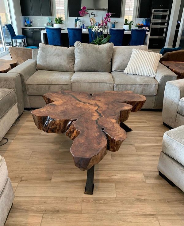 American Elm live edge cookie table with aged bronze