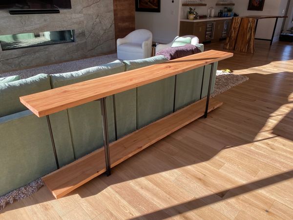 pecan straight edge sofa table
