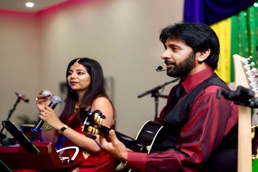 Jazz and Nichelle Asian Indian Bollywood singers at wedding reception with Bollywood band