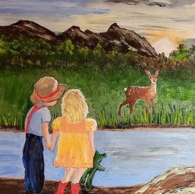"Friends" A precious acrylic painting that will enhance any room in your home.