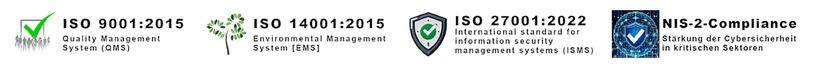 Banner zertifiziert nach ISO 9001, ISO 14001, ISO 27001 und NIS-2.