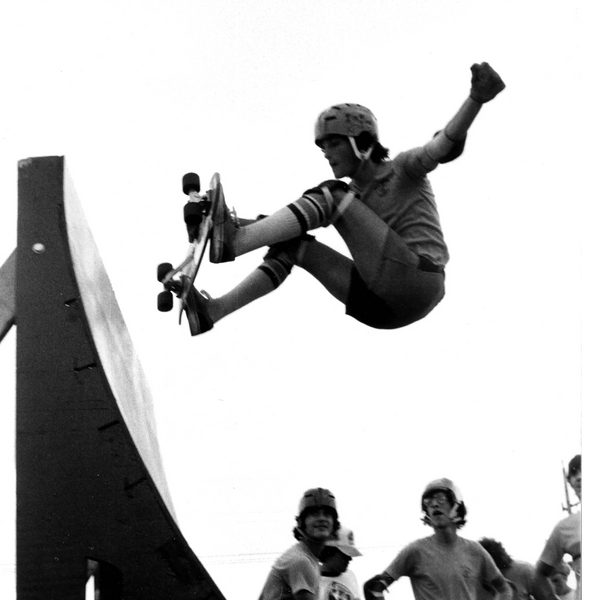 1970's skateboarder on a ramp