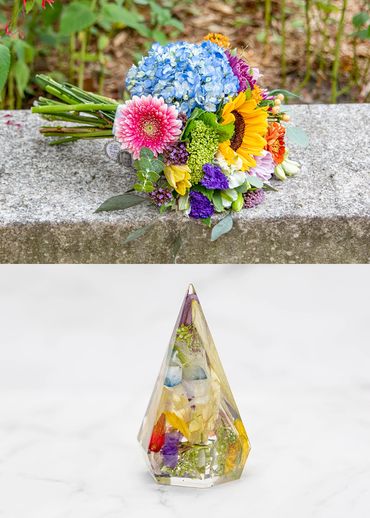 preserved wedding flowers in resin