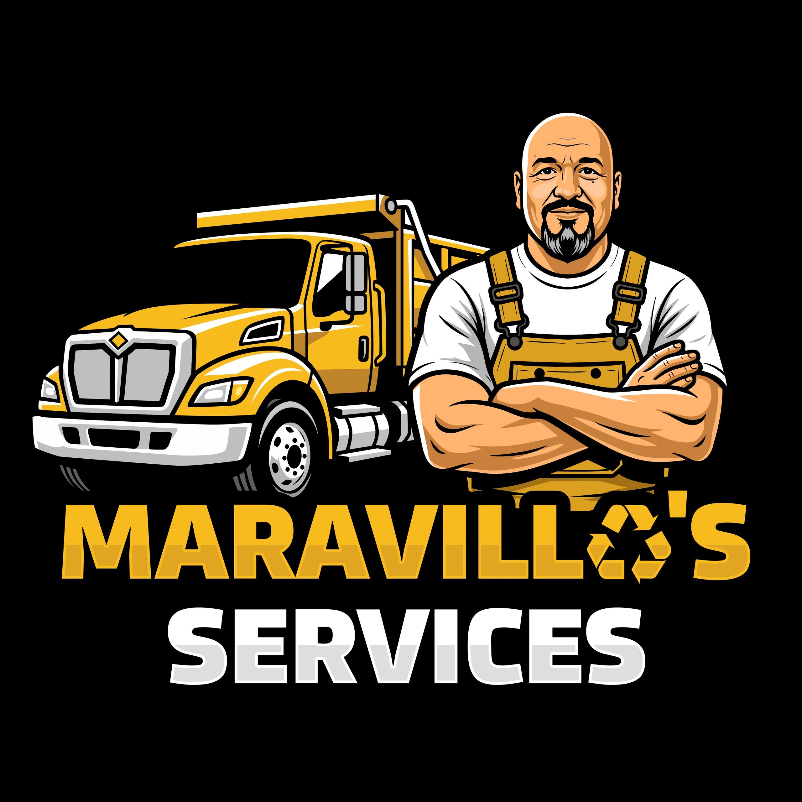 Logo of Maravilla's Services with a truck and worker illustration.