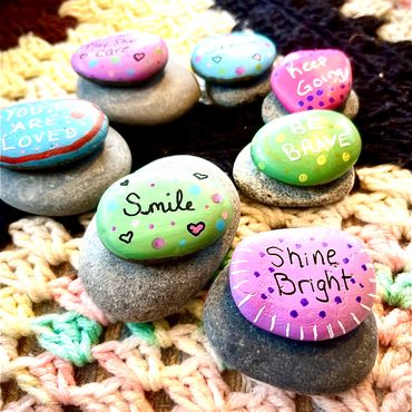 Colorful Creative Kid Child care student artwork on Kindness "Rocks" builds community in Cobleskill