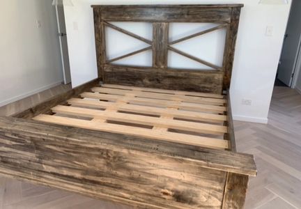 Solid timber Farmhouse King Size bed frame.
Designed and manufacture Gold Coast Queensland Australia