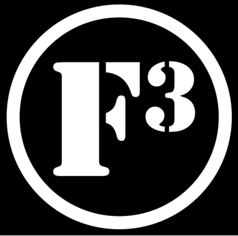 White F3 symbol inside a circle on a black background.