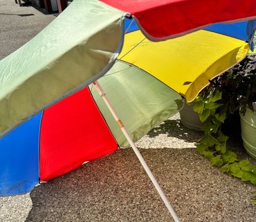 Midcentury Patio / beach umbrella in a rainbow of colors including avocado