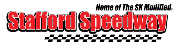 Stafford Speedway logo with checkered flag design.
