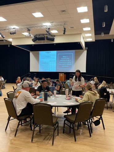 Students engaging in a wellness workshop in a large auditorium.
