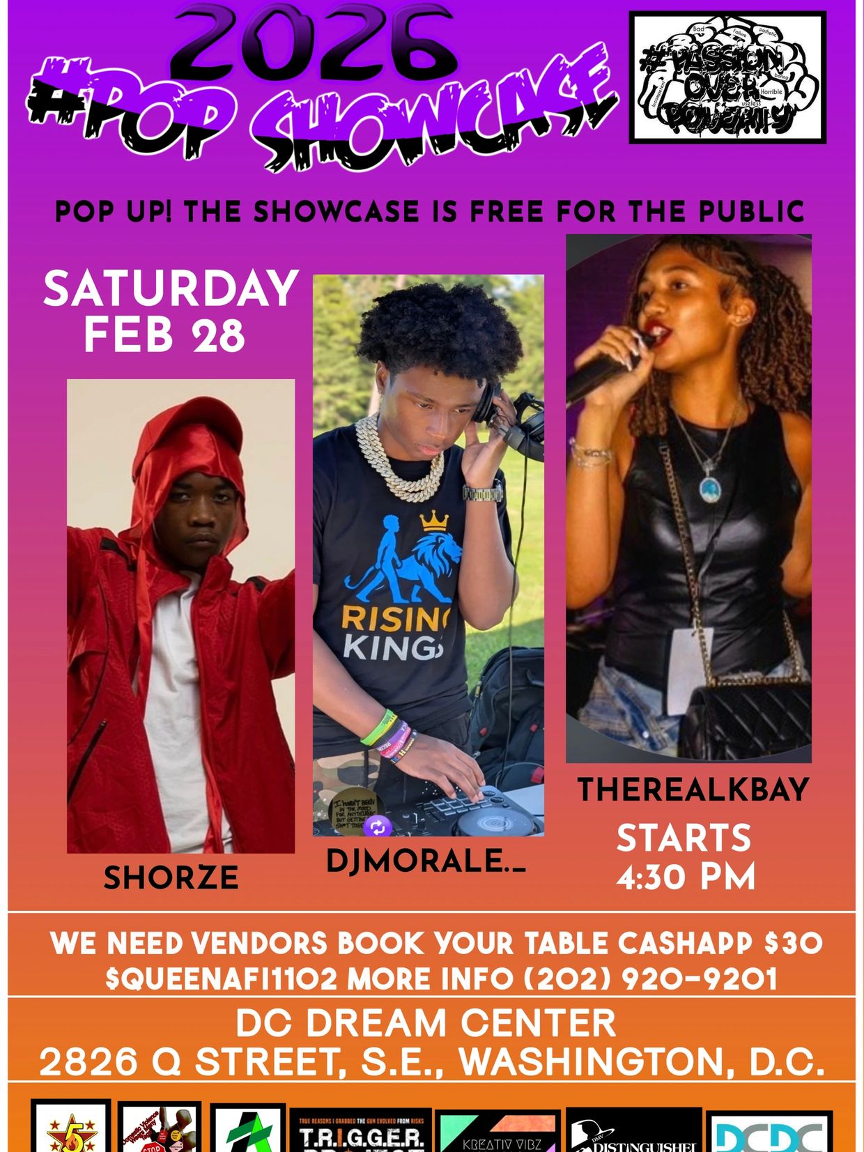 2026 Pop Showcase event with Shorze, DJMorale, and Therealkbay in Washington, D.C.