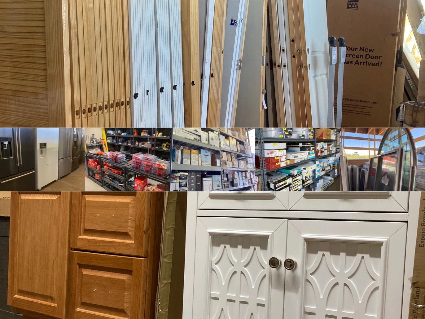 Refrigerators, Doors, Cabinets, Faucets, Tools