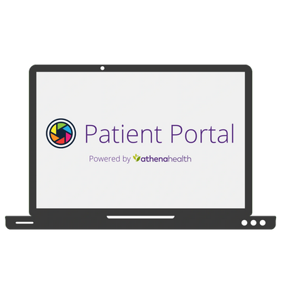 Graphic of a laptop with Patient Portal on the screen