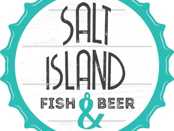Salt Island Fish & Beer logo on a teal bottle cap.