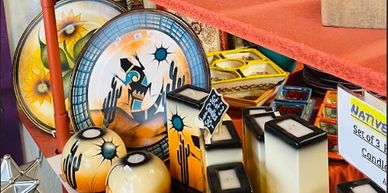 Southwest art
hand-painted ceramics
Southwestern decor
desert scene ceramics
native motifs