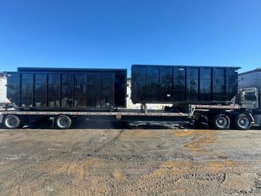 Two navy roll-off containers ready for delivery, Elite Containers, Waterbury CT