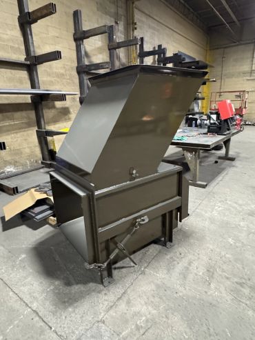 Stationary compactor, side view, Elite Containers, Waterbury CT