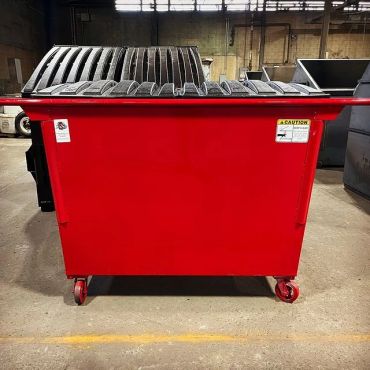 Red 2 yard wheeled rear load container, Elite Containers, Waterbury CT