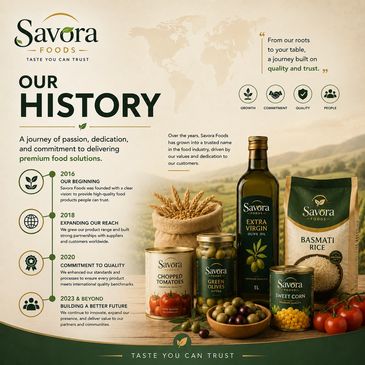 Savora Foods history and product journey with commitment to quality and trust.