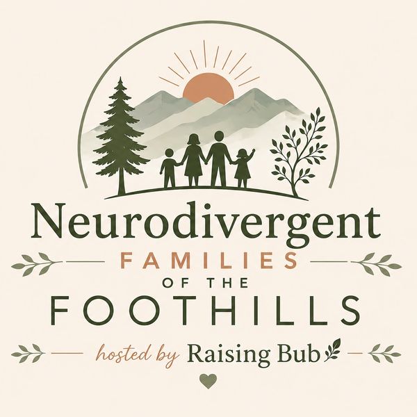 Logo for Neurodivergent Families of the Foothills with nature and family silhouettes.