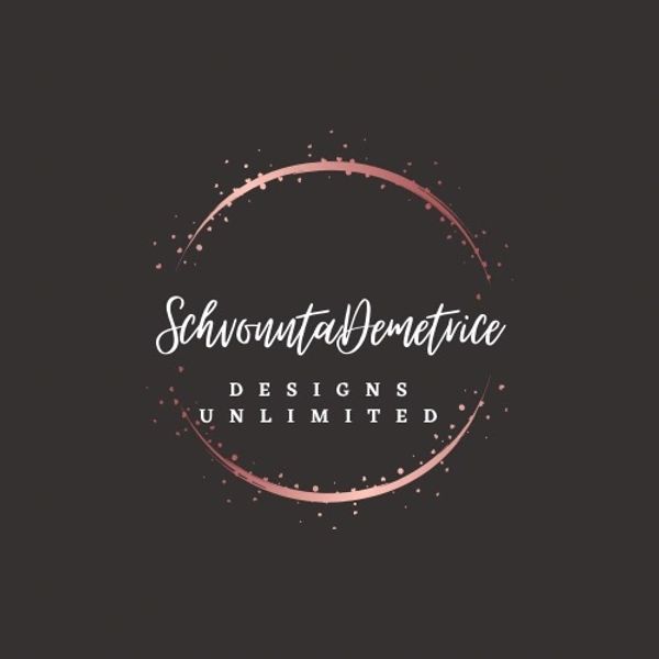 Elegant logo with a rose gold circle and stylish text.