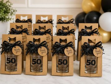Thank you gift bags with chocolate inside.